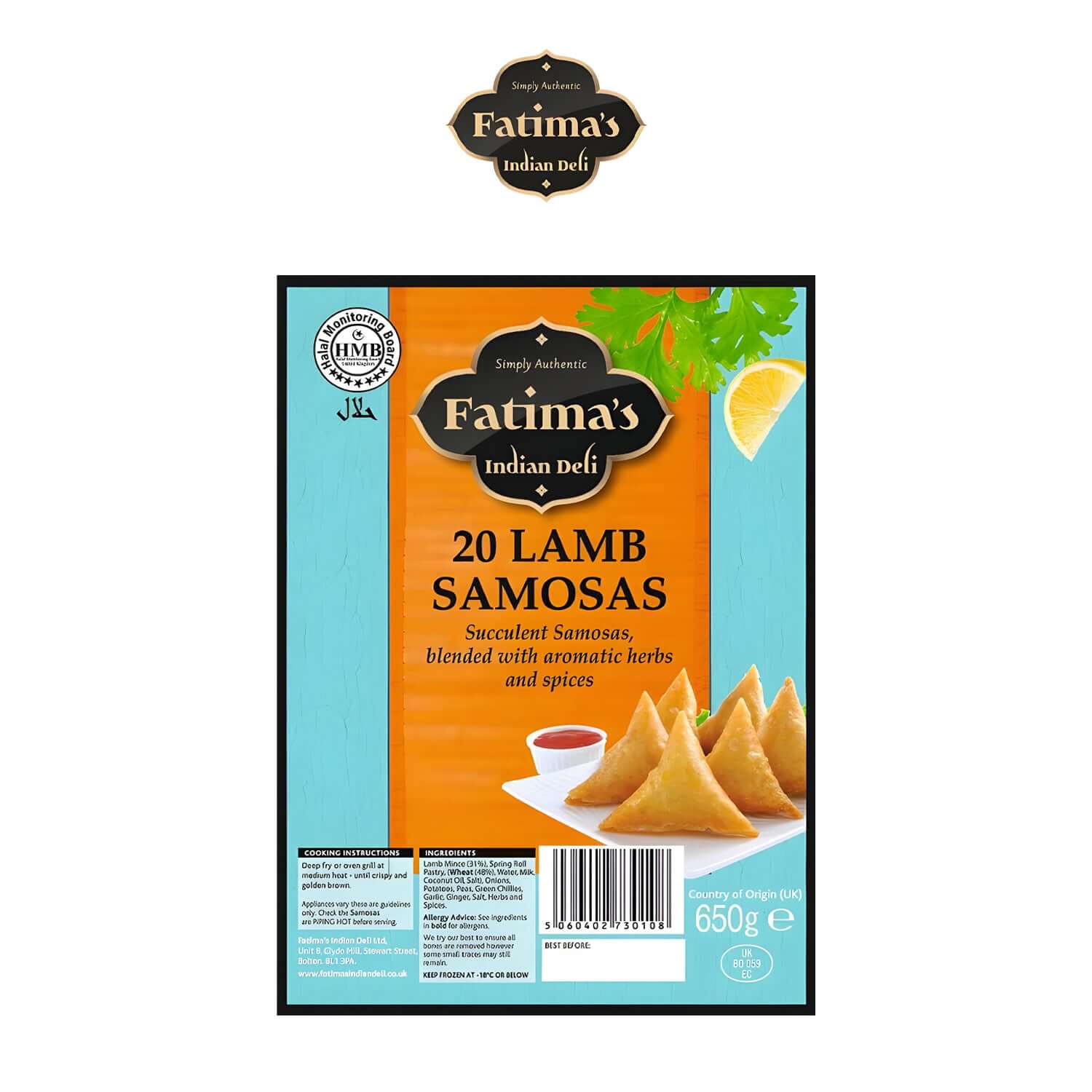 Fatima's Halal 20 Indian Deli Lamb Samosas - Fatima's Deli