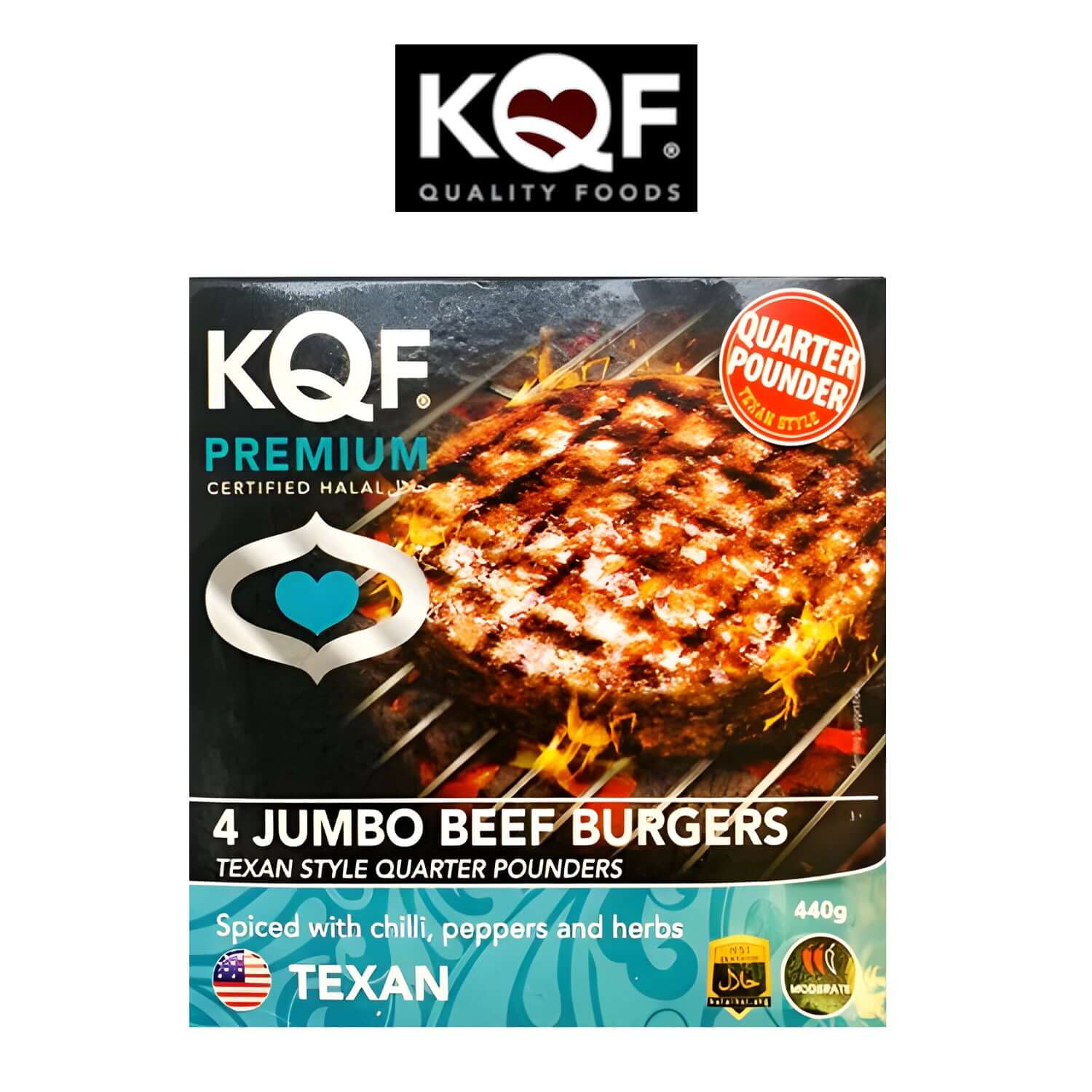 KQF 4 Halal Jumbo Beef Burgers with Texan Style