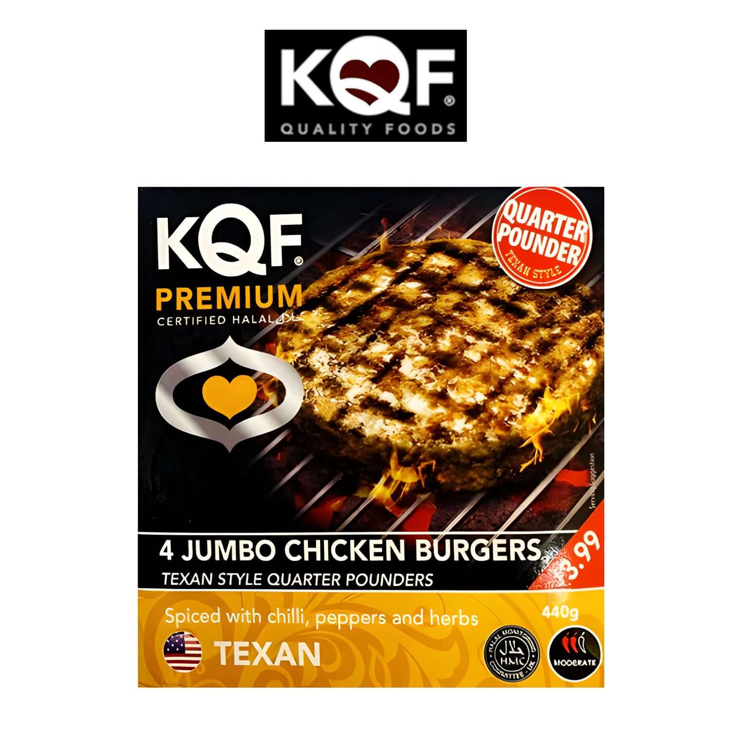 KQF 4 Jumbo Chicken Burgers with Texan Spice - Halal