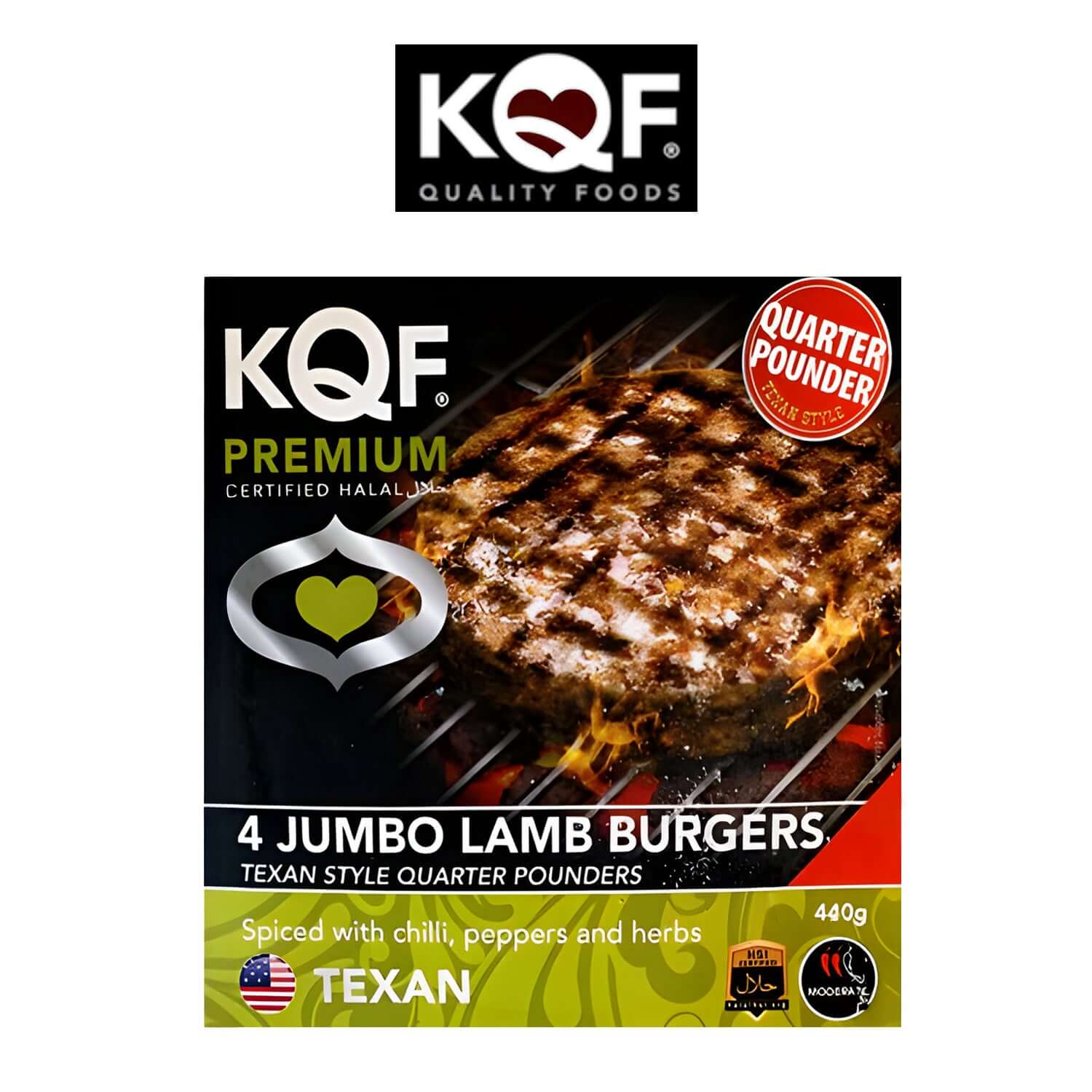 KQF 4 Jumbo Lamb Burgers with Texan Spice - Halal