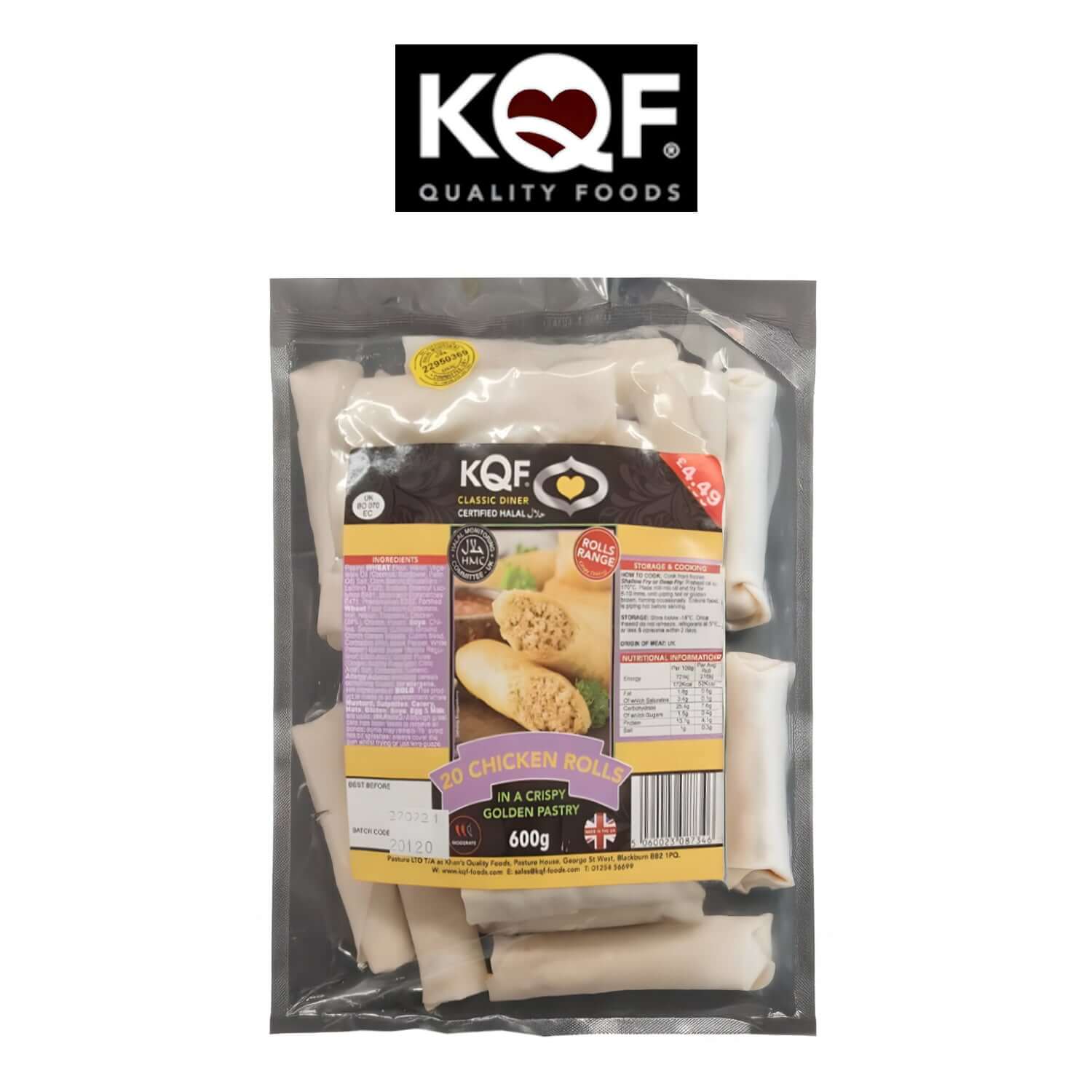 KQF Frozen Chicken Rolls 18pc - Halal