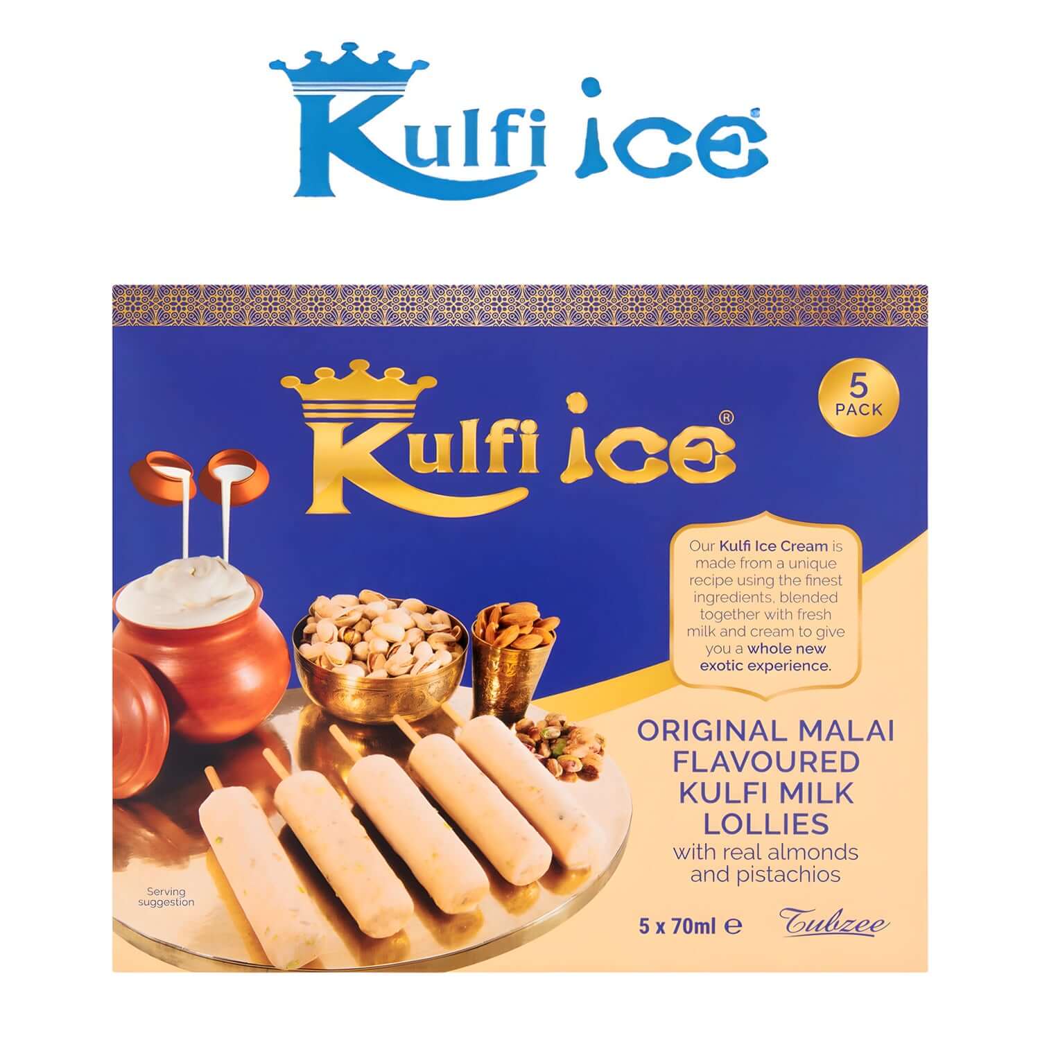 Kulfi Ice Original Malai Flavoured Kulfi Milk Lollies 5 x 70ml