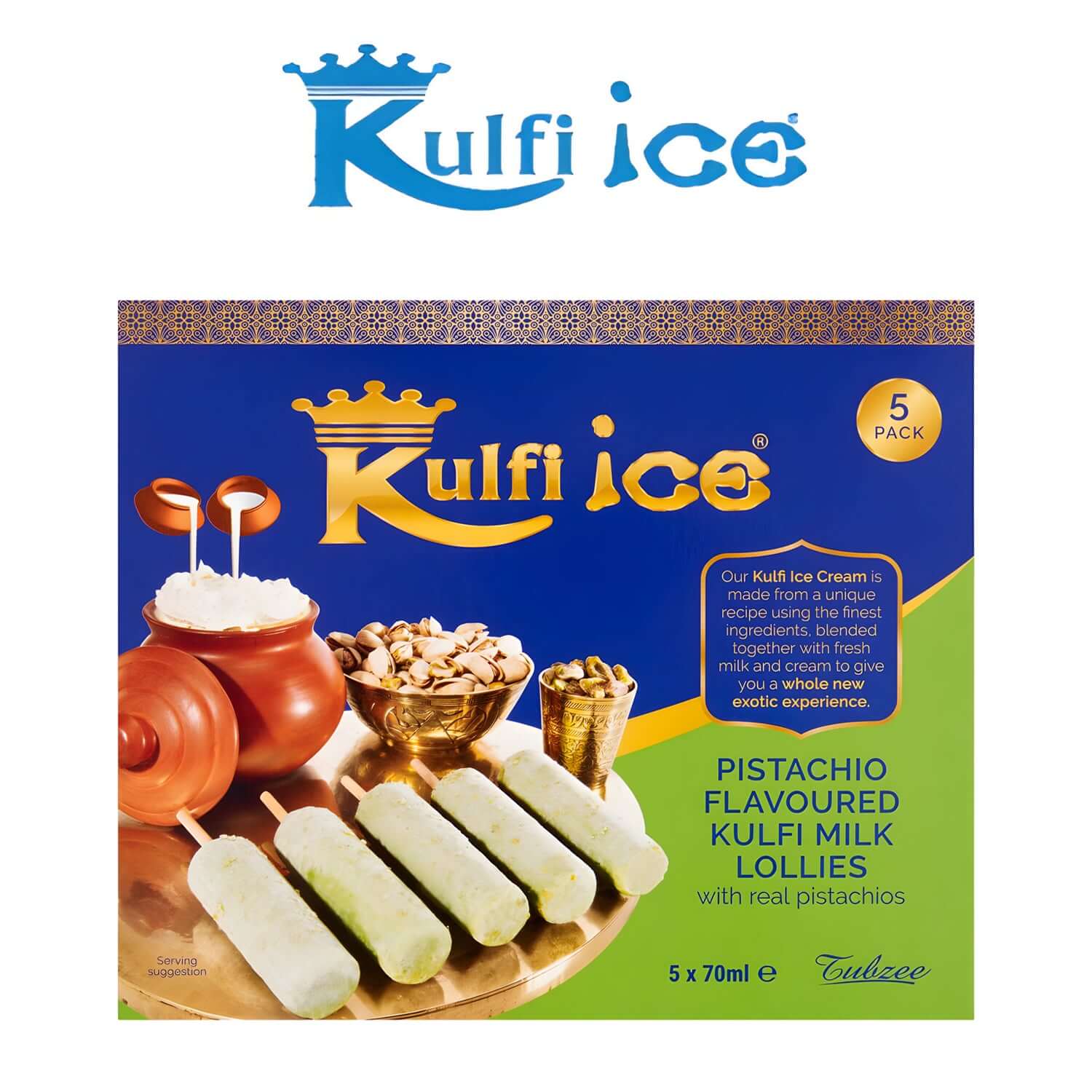 Kulfi Ice Pistachio Flavoured Kulfi Milk Lollies 5 x 70ml - Kulfi