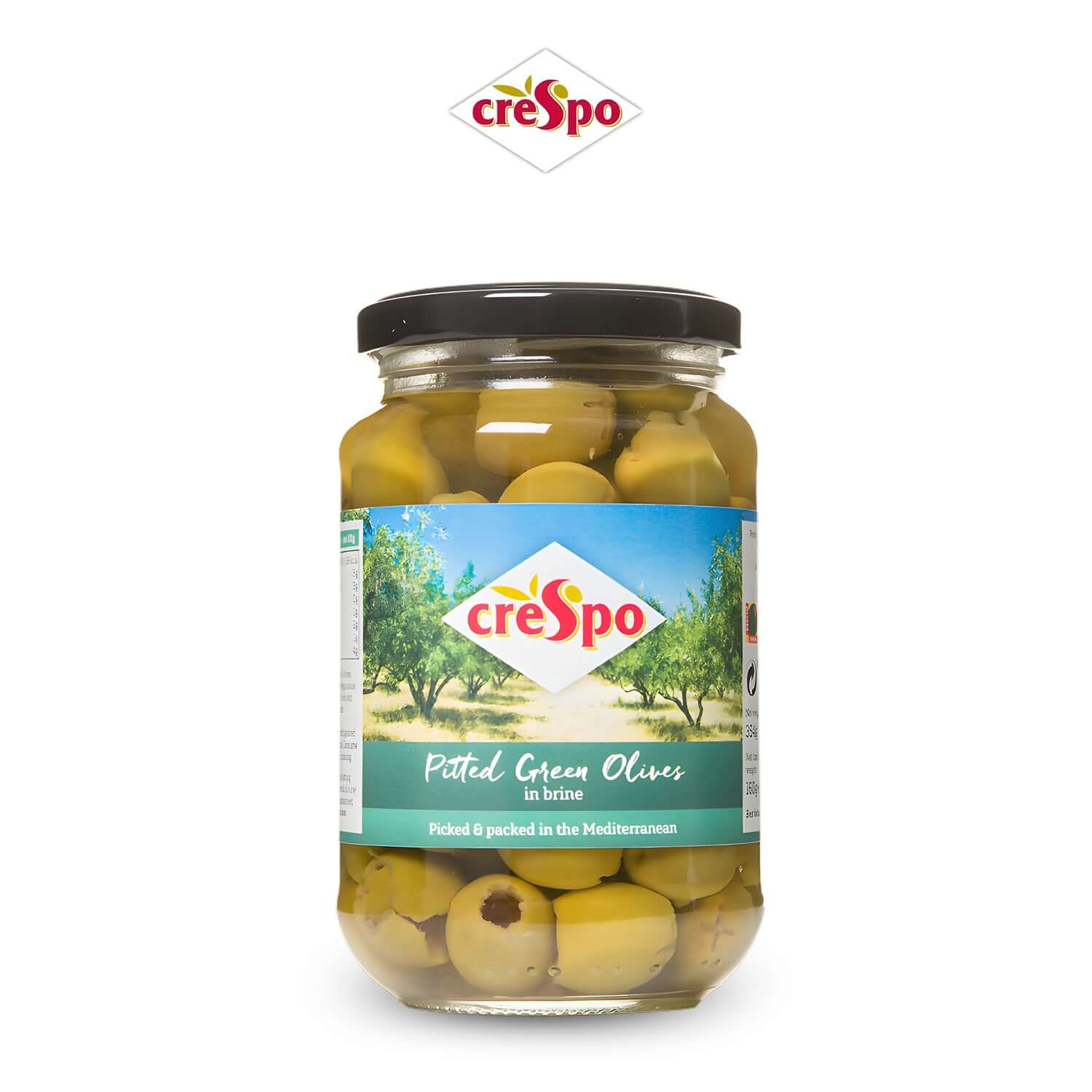Pitted Green Olvies in Brine - - Crespo